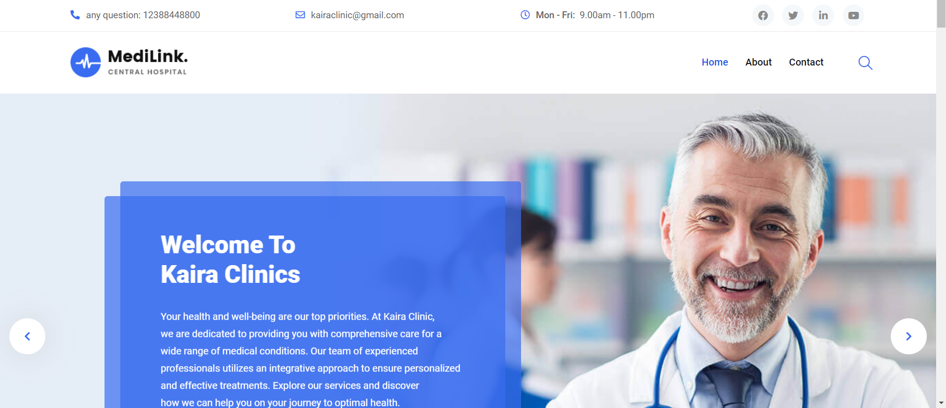 home page of kaira clinics