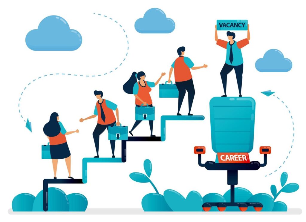 Career 6 career opportunities at job fair we re hiring and recruitment ads human resources open vacancy job seekers come applying for jobs illustration for business card banner brochure flyer free vector