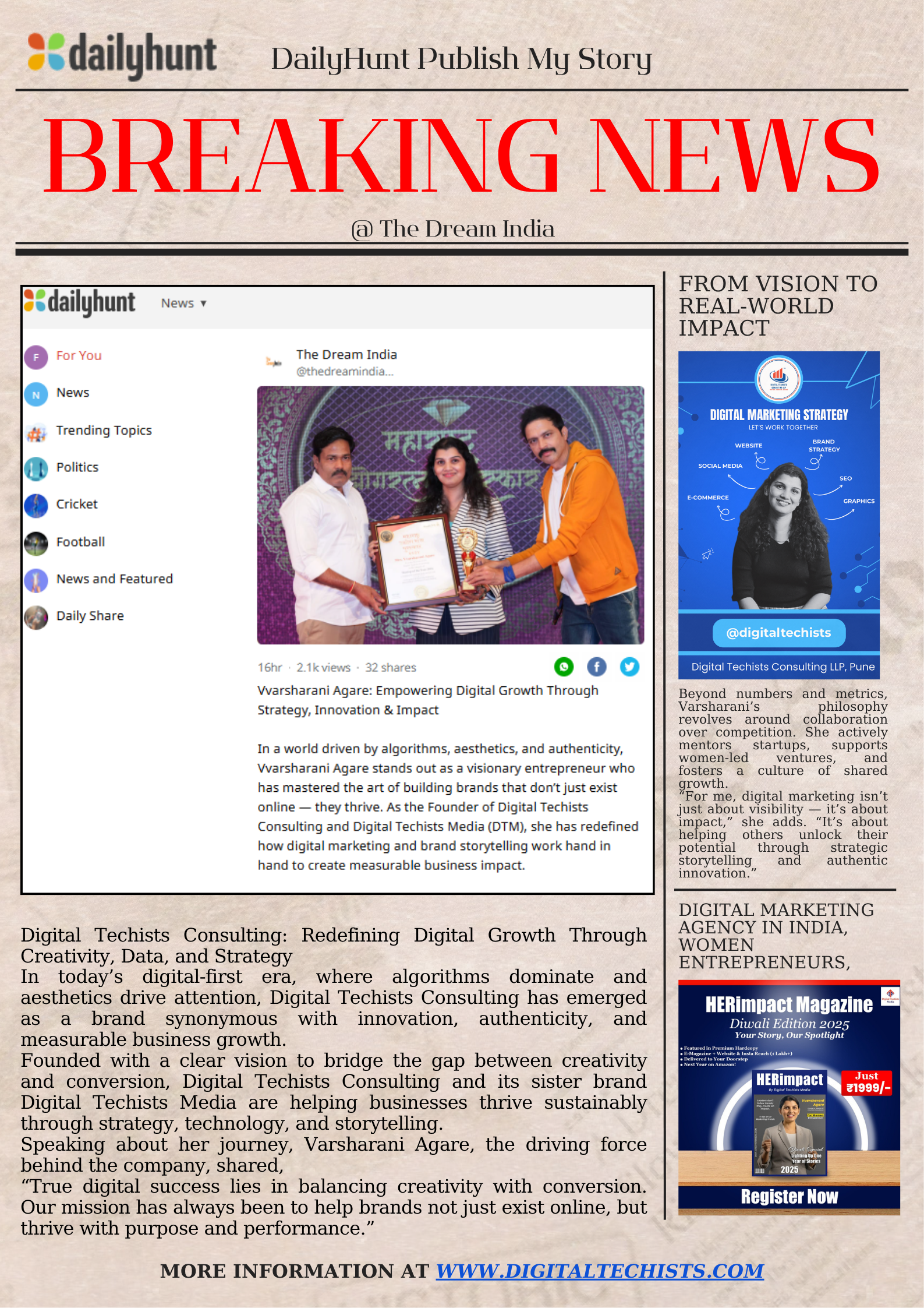 Empowering Digital Growth Through Strategy, Innovation & Impact — My Journey Featured on Dailyhunt 1 Dailyhunt